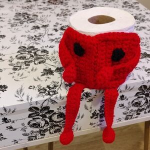 Handmade Red Crochet Toilet Paper Holder